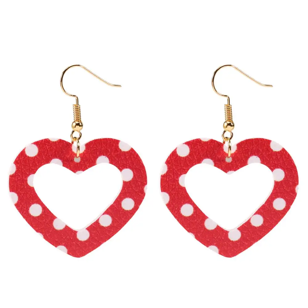 Love Heart Pendant Hollow Pu Leather Earrings New Dangle Earrings for women Valentine's Day Gift Wholesale valentine earrings