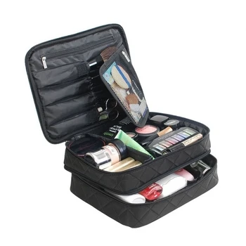 

High quality Women's Cosmetic bag Large capacity makeup bag Portable Double layer Travel Beautician organizer Cosmetics box