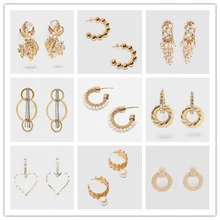 Dvacaman новые золотые серьги-капли с искусственным жемчугом для женщин большой круг ZA висячие серьги в виде ракушки женские эффектные ювелирные изделия подарок