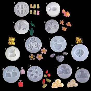 

Cute Min Earrings Pendants Silicone Resin Mold Bear Dinosaur Goldfish Shell Flower Resin Casting Mold Jewelry Art Tools