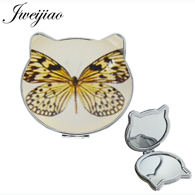 JWEIJIAO cute Butterfly specimens Gift Magnifier Ear Shaped Health PU Compact Hand Vanity Portable leather mirror spiegel D1249 - Цвет: D1262