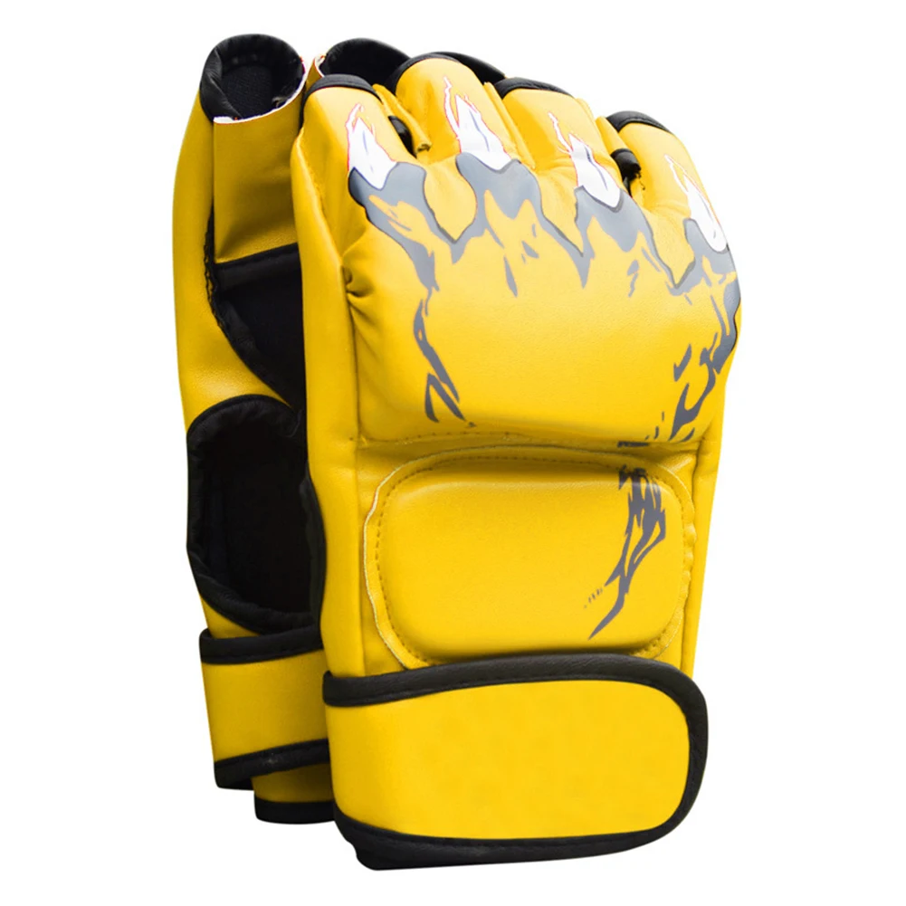 Для женщин и мужчин утолщенные Боксерские перчатки с полупальцами ММА Sanda пробивные профессиональные боевые Муай Тай кикбоксерские перчатки - Цвет: Цвет: желтый