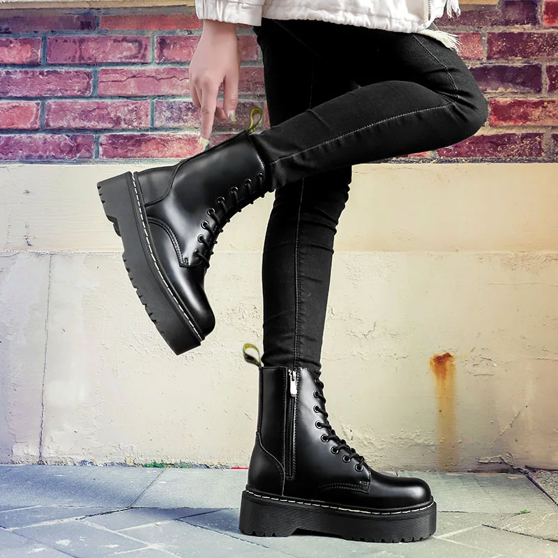 Г., женские зимние ботинки на толстой подошве полусапожки в стиле панк Женская обувь из натуральной кожи женские осенние ботильоны на толстом каблуке женские ботинки