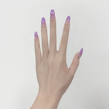 

New Fashion 24pcs False Nails Sexy Nude Purple Gradient Color Fake Nail Simple Color Nail Art Tips with Glue Finished Manicure