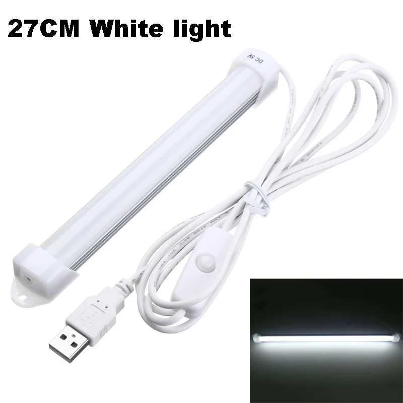 27CM White Light DC5V USB светодиодный светильник с защитой глаз, жесткая полоса, светодиодный светильник 50 см для шкафа, шкафа, теплая лампа для чтения, Ночной светильник с переключателем - Испускаемый цвет: 27CM White Light