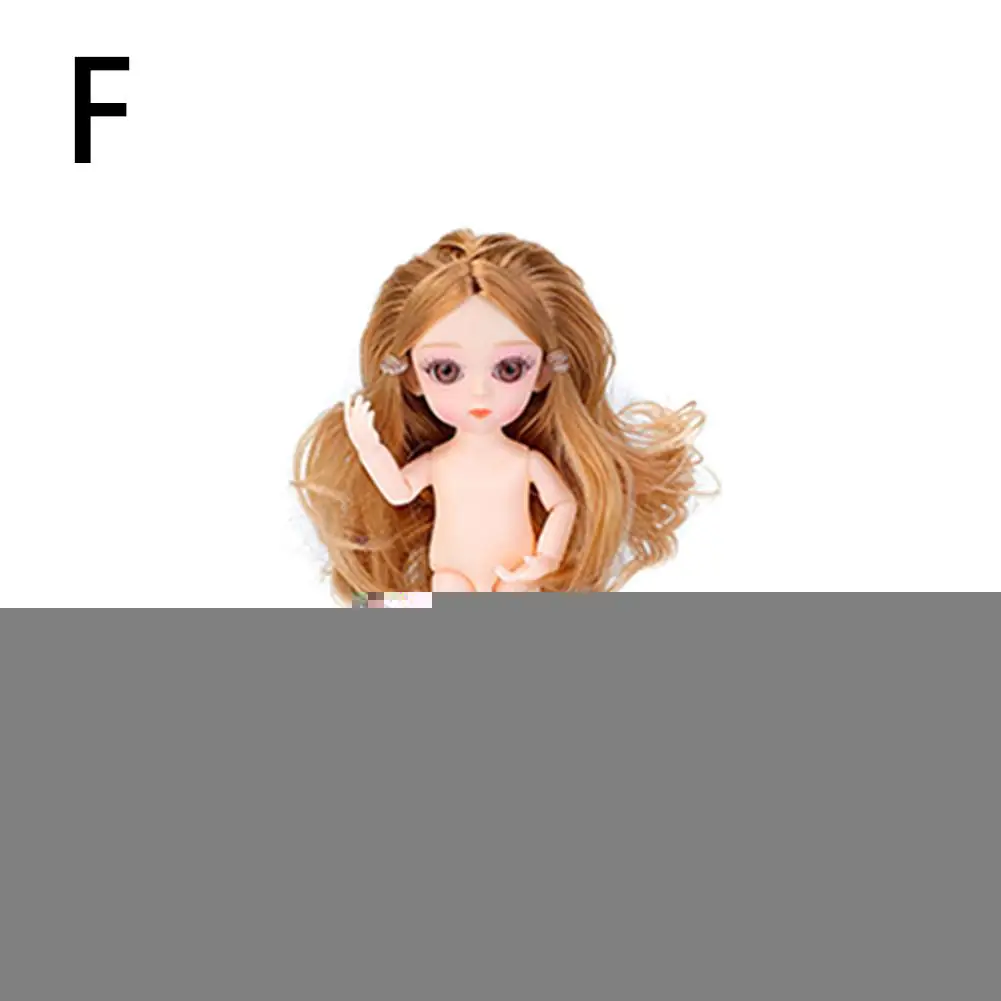 F New 1pc 16CM/6.3IN Silicone Small Pudding Princess Toy Doll Mini Simulation BJD Doll No Clothes With 3D Acrylic Beauty For Girls - Цвет: F