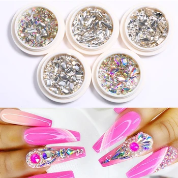 

1 Box Glimmering Flat Back Nail Decoration DIY Mixed Size Bling Rhinetones 3D Nail Art Decorations Accessories