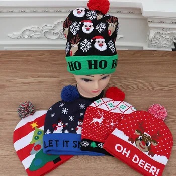 

New Christmas Hat Sweater Santa Hat Kids and Adults Knitted LED Christmas Beanie Party Cap Xmas Beanie Cap Gifts 5pcs/lot