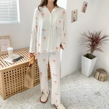 

Autumn Newest Style Ice Cream Print Long-sleeved Long Trousers Modal Soft Ladies Pyjamas Home Cotton Clothes Winter Pajamas