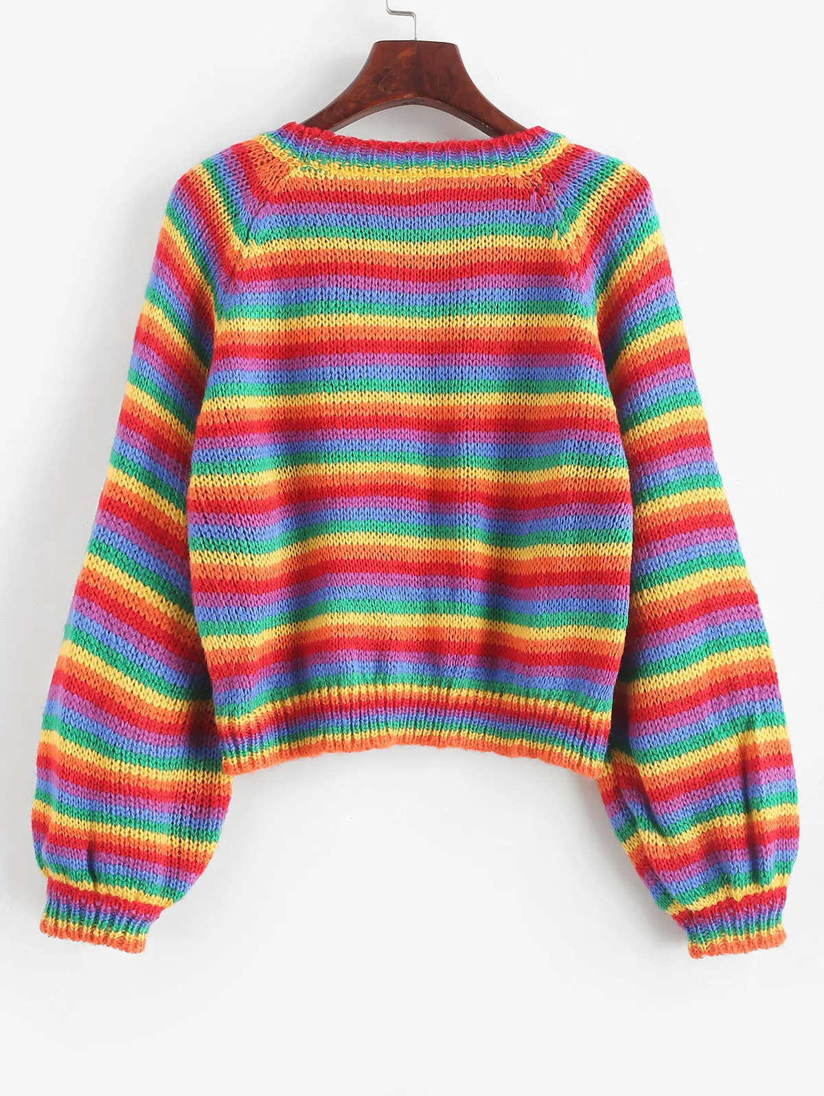 ZAFUL пуловер в радужную полоску с рукавами-фонариками, свитер с круглым вырезом, хлопок, Осень-зима, женская уличная одежда, повседневные топы для девочек