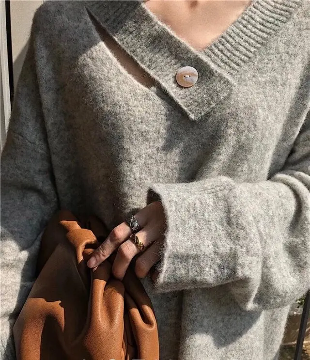 Green/Apricot/Gray Winter Newest Mohair Knitted V Neck Jumper Top- Newest Knitted Sweater Pullover Top