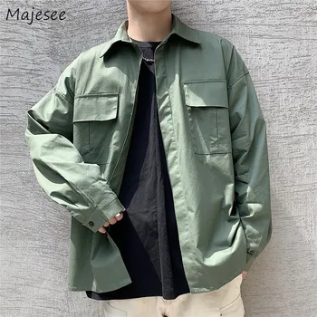 

Shirt Men Shirts Solid Simple All Match Long Sleeve Tops Mens Korean Style New Fashion Harajuku Plus Size Casual Males Clothes