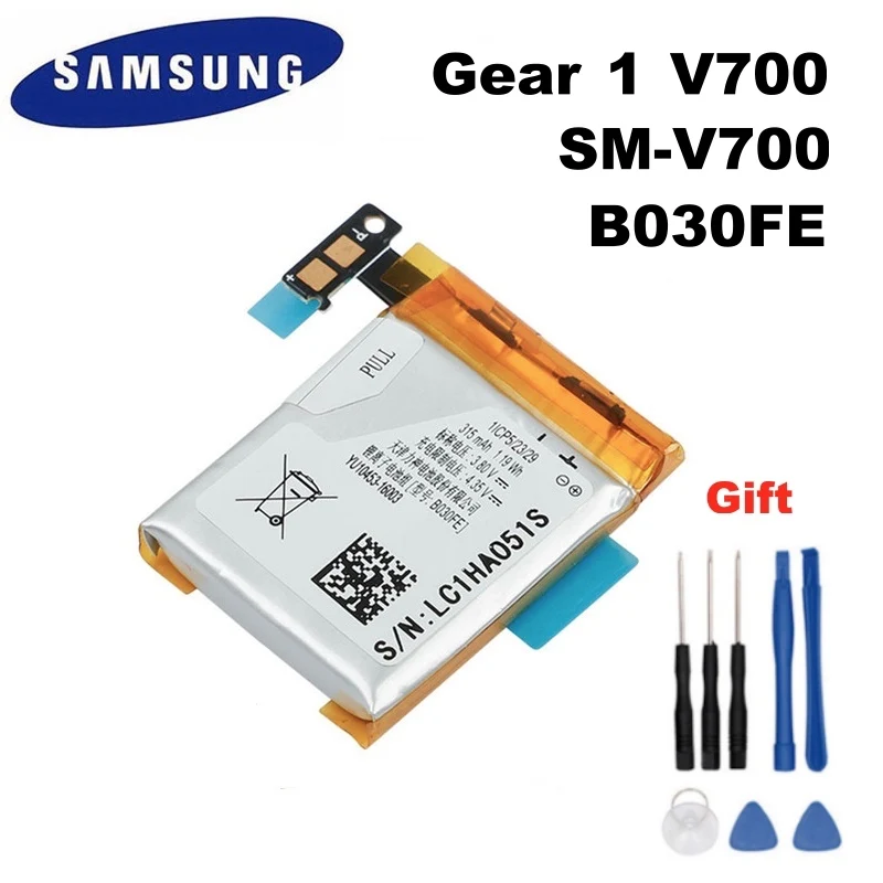 Оригинальная батарея Samsung Gear 1 SM V700 для Galaxy Gear1 SMV700 аутентичная сменная B030FE b030fe 315 мАч|Аккумуляторы мобильных