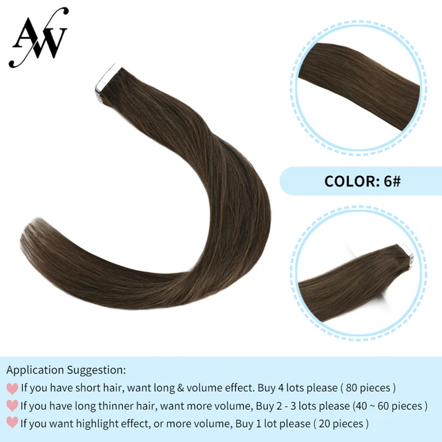 AW 12''-28'' Tape In Human Hair Extensions Straight Seamless Invisible Natural Machine Made Remy Adhesive Glue On Hair Extension #6