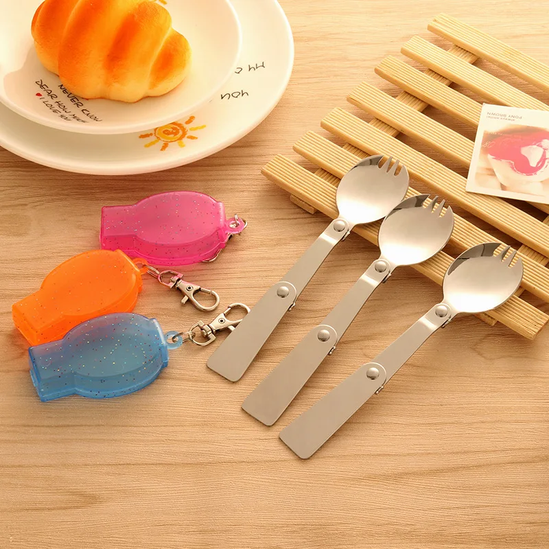 304 Stainless Steel Spoon Outdoor Tableware Portable Travel Three Fold Spoon Stainless Steel Foldable Spoon Sub-Salad Spoon