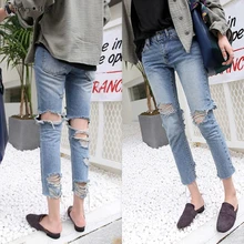 WHITNEY WANG джинсы Осенняя мода уличная Передняя и задняя рваные джинсы женские уличные джинсовые брюки плюс размер 5XL