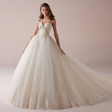 White Luxury Wedding Dress Long Sleeve Lace Ball Gown O-neck 3D Flower Bridal Dresses Court Train Custom Made Wedding Gown