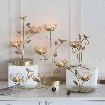 

5 Types Nordic Luxury Metal Gold Candle Holder Stand Tree Bird Nest Christmas Dinner Home Decoration