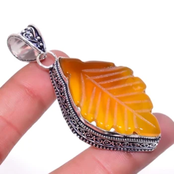 

Carved-Leaf Antique Pendant Silver Overlay over Copper , 62 mm, P5403