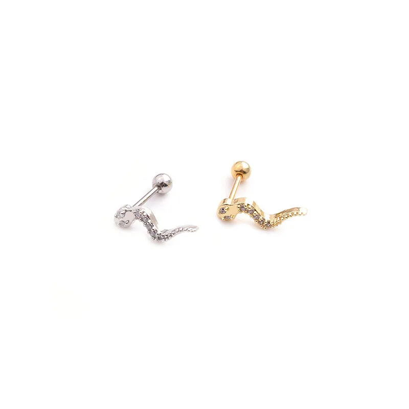 1 шт. Cz серьги в форме животных серпантин уха гвоздь Конч Rook Tragus Lobe закручивающаяся задняя часть серьги из нержавеющей стали спиральные украшения для пирсинга ювелирные изделия