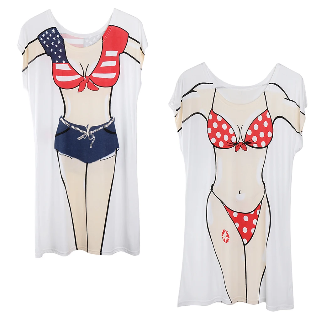 2 Pieces Women’s American Cowboy Dot Summer Beach Bikini Cover-up T-shirt Tee Top Birthday Hen Night Souvenir Pajamas