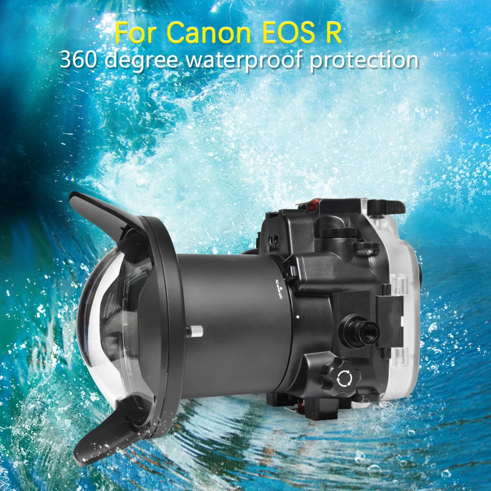 Seafrogs 블랙 방수 카메라 케이스, 돔 포트 포함, 캐논 EOS R 100mm 16-35mm 24-105mm 렌즈용