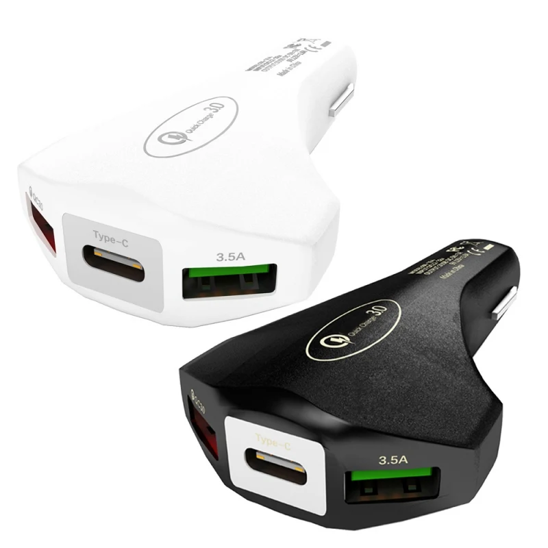 

New Practical QC3.0 Quick Charge Adapter 3 Port Dual 2 USB Port +Type-C Fast Car USB Fast Charger 5V/7A For IPhone Acccessories