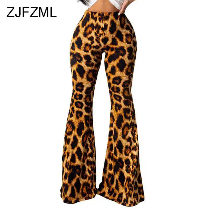

High Waist Leopard Sexy Flare Pants Women Streetwear Harajuku Plus Size Trousers Vintage Summer Bell Bottom Sweat Pants Joggers