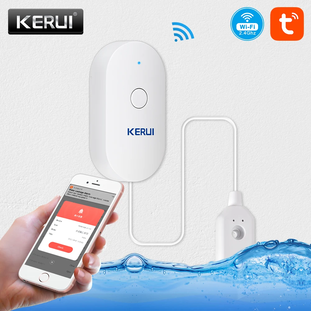 KERUI Tuya APP Monitoring Wall Mounted WiFi Water Sensor Smart Home