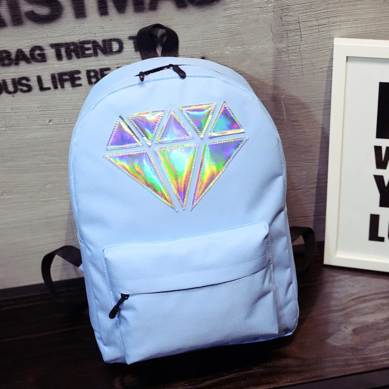 Подростковые женские рюкзаки для девочек Школьный рюкзак голографический ноутбук Водонепроницаемый Алмазный холщовый рюкзак женские школьные сумки - Цвет: Небесно-голубой