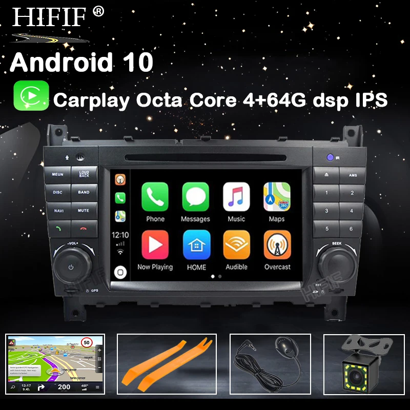 Android 10 4G 2 DIN автомобильный DVD GPS Carplay для Mercedes /Benz W203 W209 W219 A -Class A160 C C180 C200 CLK200 Радио