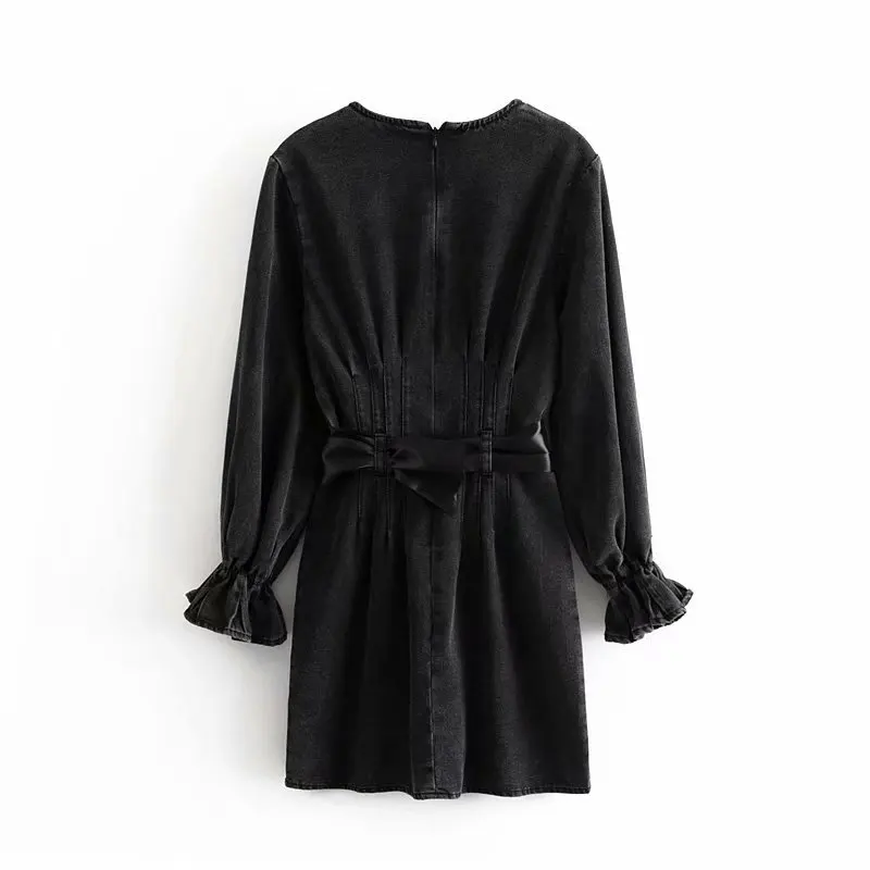 Женское джинсовое платье рубашка ZA элегантное ТРАПЕЦИЕВИДНОЕ с длинным рукавом