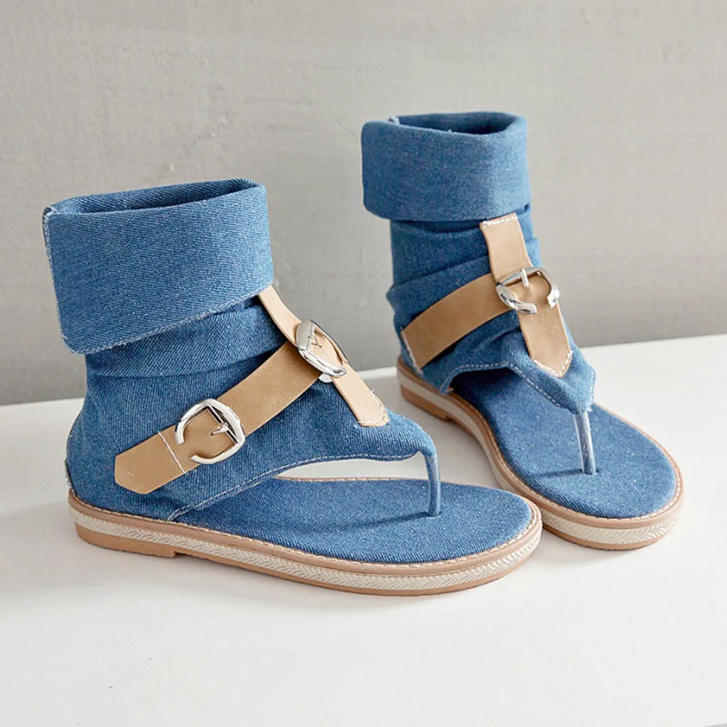 

Summer fashion women's flat sandals Denim sexy gladiator sandals Open Toe Leisure high top sandals #3