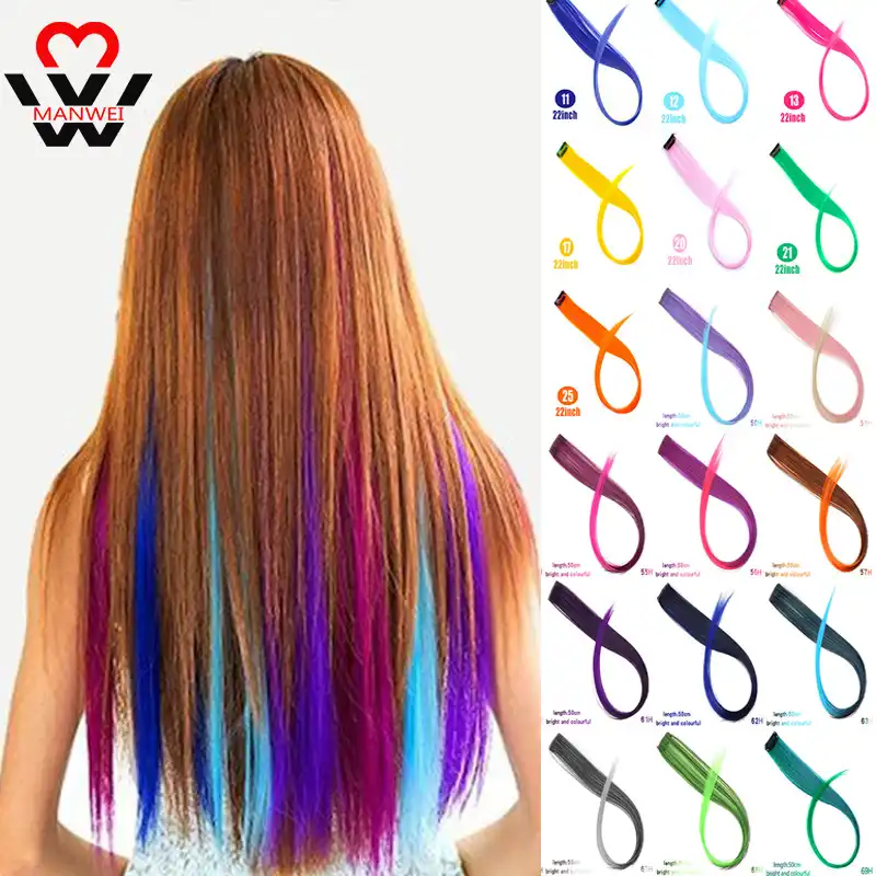 Manwei Long Straight Rainbow Hair Extensions Clip In One Piece Highlight Ombre Pink Grey Synthetic Hair Strands On Clips Synthetic Clip In Extensions Aliexpress