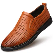 Новинка; летние мужские повседневные сандалии из мягкой кожи; Роскошные Брендовые мужские лоферы; дышащая обувь для вождения; Мокасины без застежки