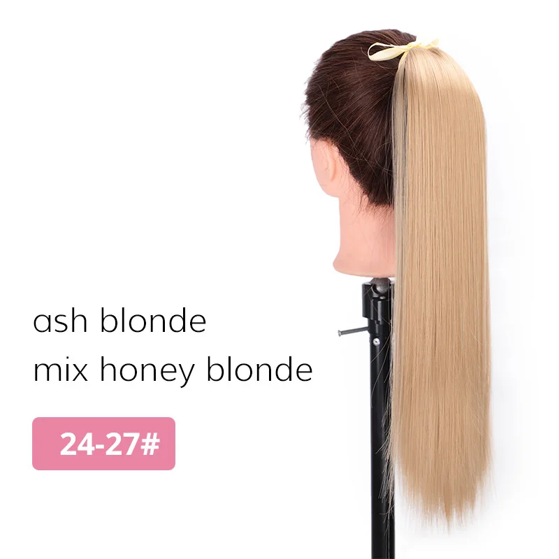 24-27 AISI BEAUTY, длинные, шелковистые, прямые, синтетические, на застежке, шнурок, конский хвост, шиньоны для женщин, накладные волосы, блонд - Color: 24-27