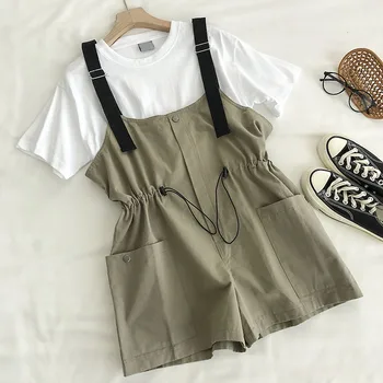 

HELIAR Cargo Jumpsuit and Tees Women Summer Cute Jumpsuits Overalls Solid Shorts And T-shirt Women Overall Sets 2020 Autumn