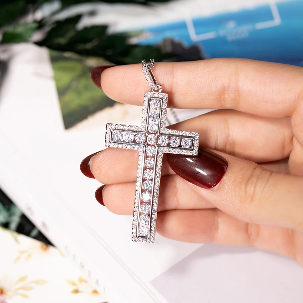 Luxurious 925 Sterling Silver Exquisite Bible Jesus Cross Pendant Pave Round Diamond Necklace for Women Topaz Gemstone Jewelry | Украшения