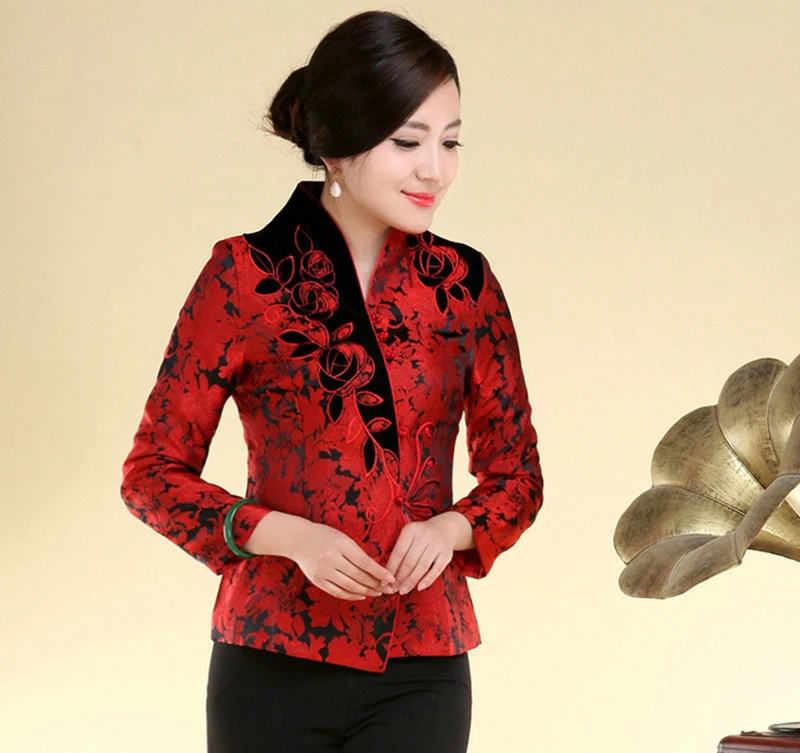 meia idade, traje chinês, tops cheongsam, roupas