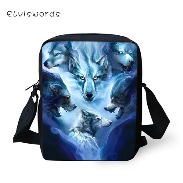ELVISWORDS Для женщин Курьерские сумки "Fantasy Wolf"; одежда с принтом «крест-накрест» для девочек Сумка через плечо с животными из мультфильмов; Мода для девочек; мини клапанами кошелек - Цвет: CDWX3791E