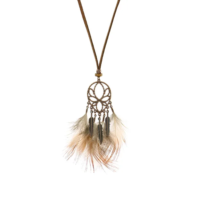 Exknl Women Bohemian Ethnic Long Chain Feather Dreamcatcher Skeleton Tassel Pendant Necklace Choker Boho Jewelry Accessories 0233