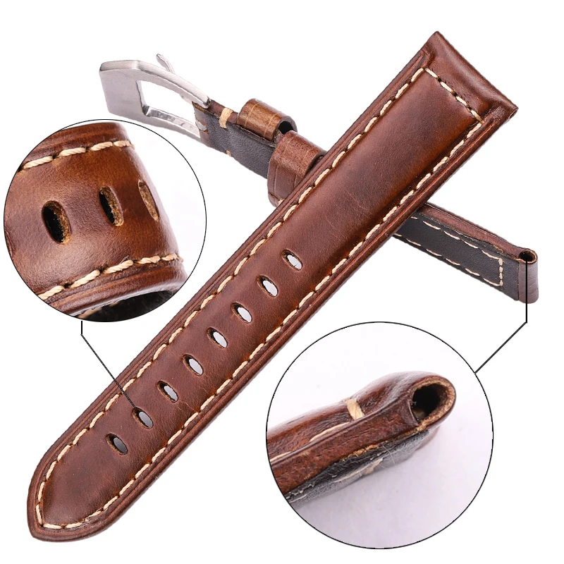 Retro Genuine Leather Brown Watchband with Metal Pin Buckle Accessories