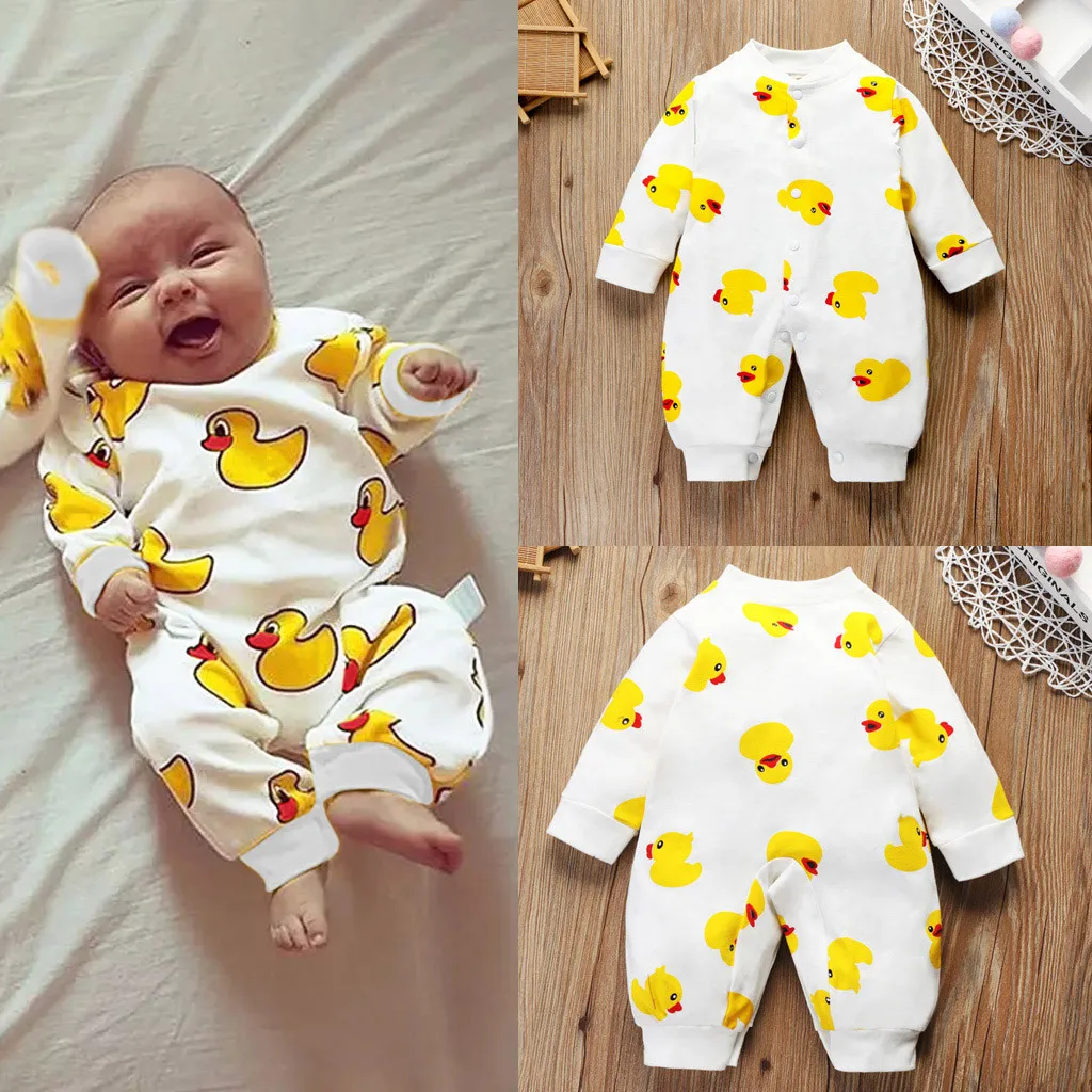 Одежда для малышей желтый комбинезон с рисунком утки новорожденных мальчиков и