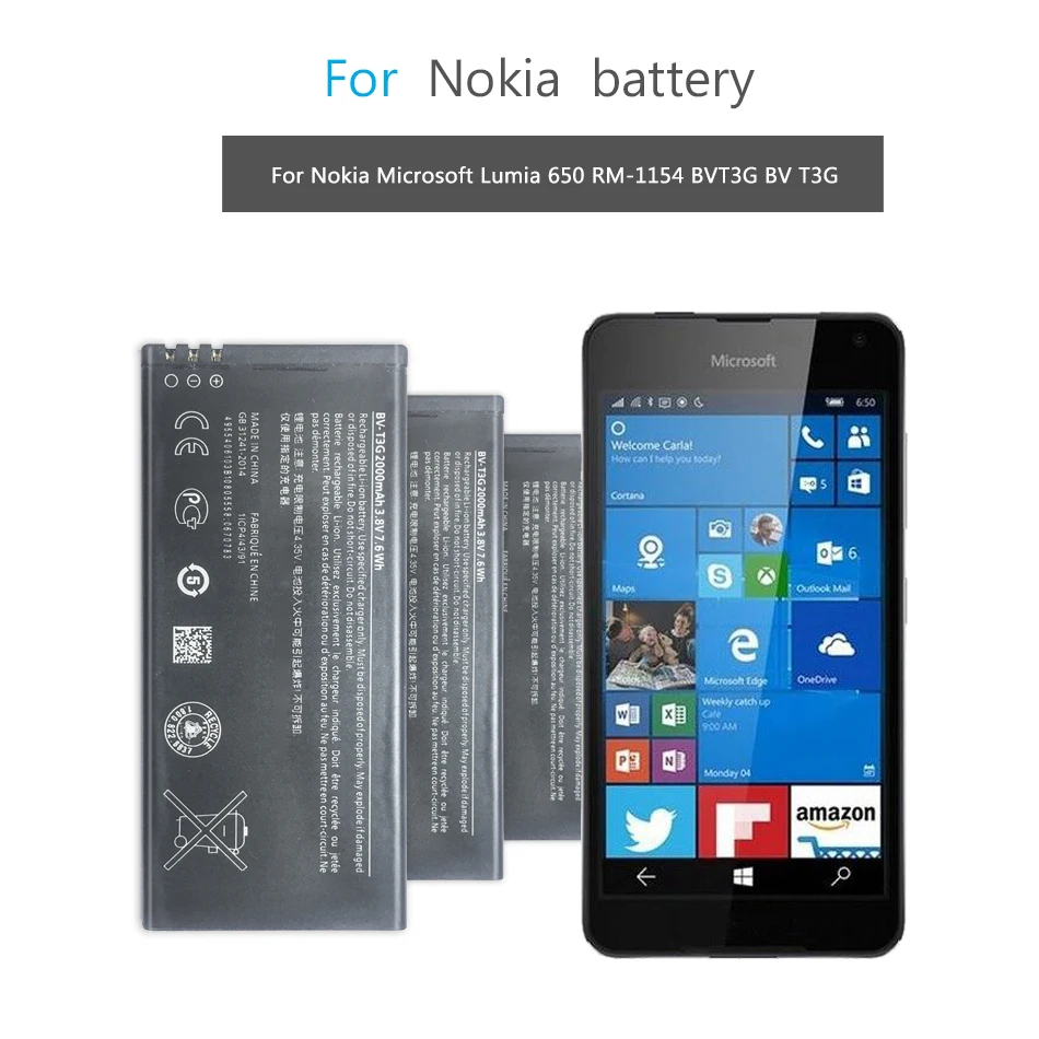 Nokia BV-T3G Battery 2000mAh Replacement for Nokia Lumia 650 RM-1154 Nokia BV-T3G Battery 2000mAh Replacement for Nokia Lumia 650 RM-1154