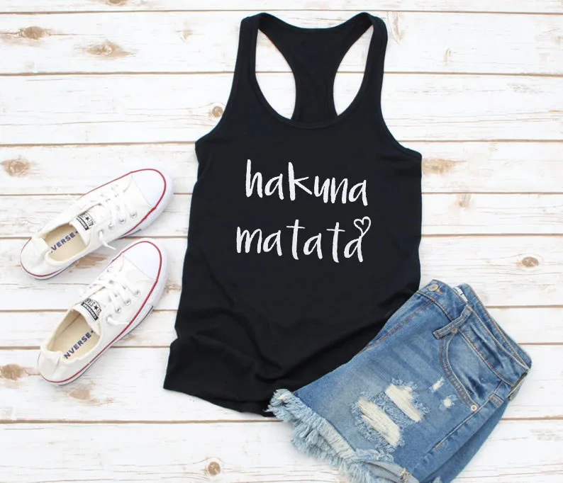 Жилет Hakuna Matata с буквенным принтом; топы на бретелях; Повседневная Эстетическая хлопковая забавная жилетка; рубашка; хлопковая рубашка без рукавов Tumblr; Camiseta