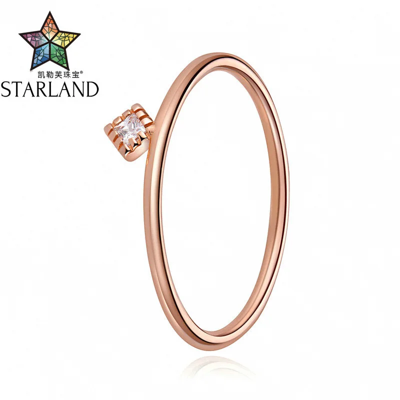 Starland OL стильное 925 пробы Серебряное кольцо с одним камнем для женщин, розовое золото, квадратное CZ Кольцо, свадебное кольцо, хорошее ювелирное изделие, подарок - Цвет основного камня: Rose Gold