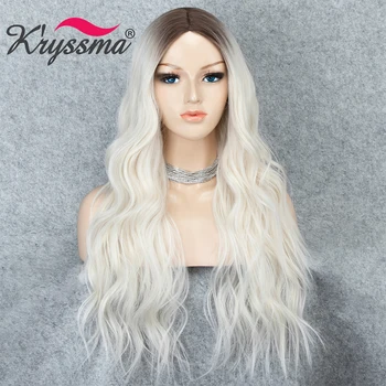 

Kryssma Ombre Blonde Wigs For Women Cosplay Wigs Platinum Blonde Wig Long Wavy Synthetic Wigs Body Wave Full Machine Made Wig