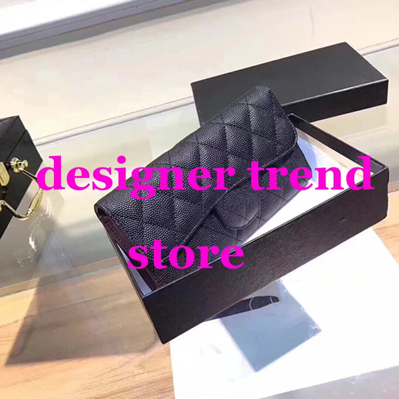 

Original 2019 women luxury cowhide real leather top quality big caviar designer brands Clutch feminine casual purse long wallet