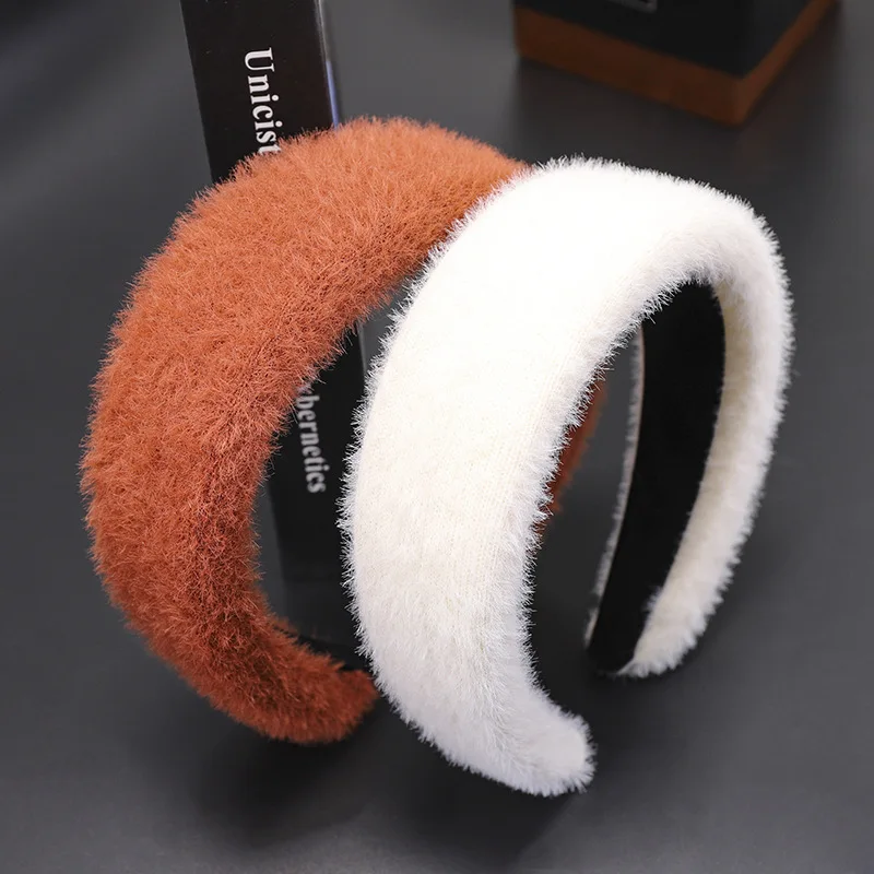 DUOJIAOYAN New design 6colors Trendy sponge knit headband Soft feather Hair band Fashion plush headpiece for women girls