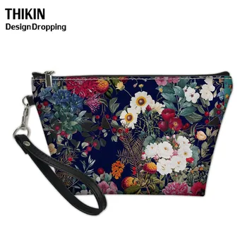 

THIKIN Paprika Floral on Rose Foil Dots Pattern PU Women Cosmetic Cases Waterproof Make Up Bags Neceser Travel Organizer Mujer